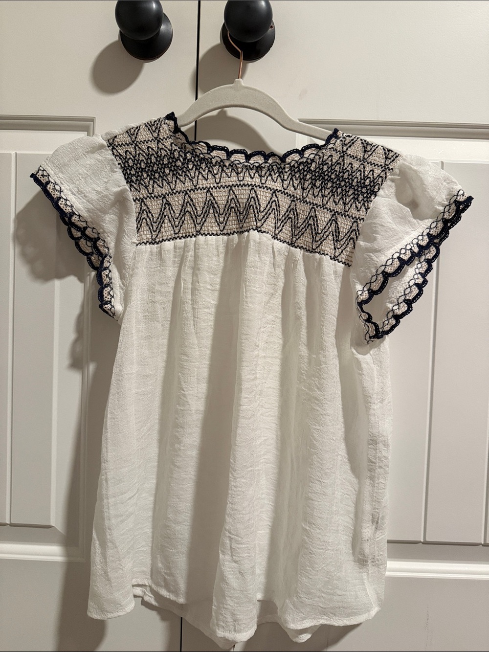 mine White Blouse with Navy Embroidery